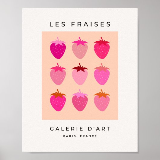 Les Fraises 02 Rosa und orange Preppy Erdbeeren Poster (Vorne)