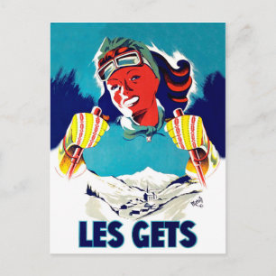 Les get, Frankreich, Winterskisport, Vintage-Reise Postkarte