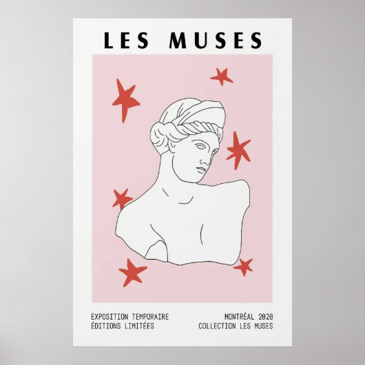 Les Muses Greek Bust Statue Art Pink Red Artwork Poster (Vorne)