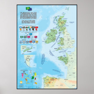 Les Nations celtiques : carte, drapeaux et Sprach Poster