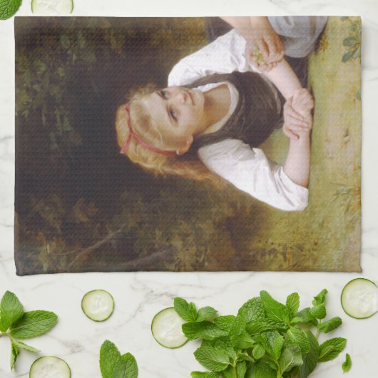 Les Noisettes: Junge Mädchen sammeln Haselnüsse Geschirrtuch (Gefaltet)