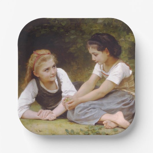 Les Noisettes: Junge Mädchen sammeln Haselnüsse Pappteller (Vorderseite)