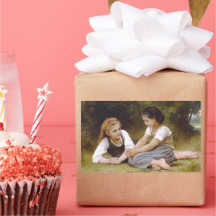 Les Noisettes: Junge Mädchen sammeln Haselnüsse Rechteckiger Aufkleber