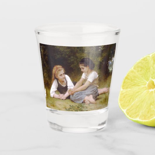 Les Noisettes: Junge Mädchen sammeln Haselnüsse Schnapsglas (Vorderseite)