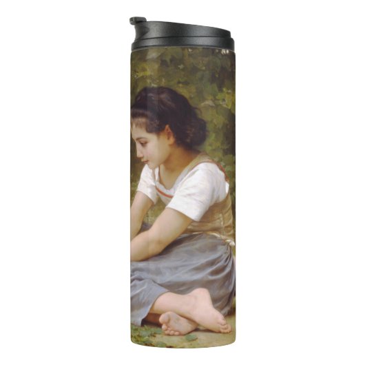 Les Noisettes: Junge Mädchen sammeln Haselnüsse Thermosbecher (Nach rechts gedreht)