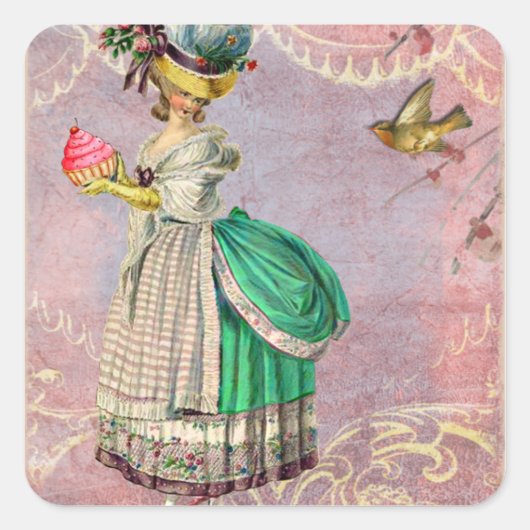 Les Petits Gateaux Marie Antoinette Cupcake Quadratischer Aufkleber (Vorderseite)