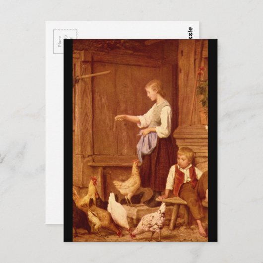 Les Poules', Albert Anker_Groups und Figures Postkarte (Vorne/Hinten)