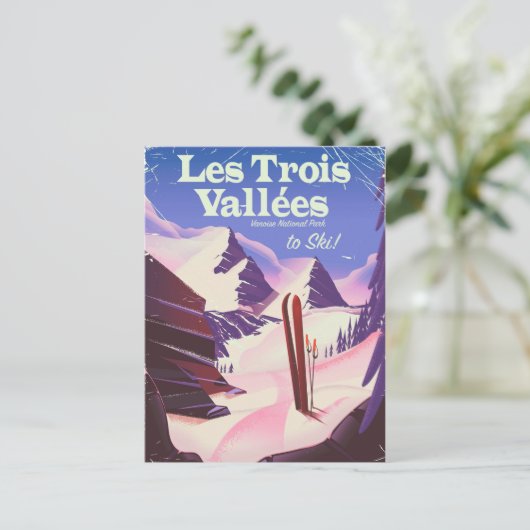 Les Trois Vallées Ski travel poster Postkarte (Stehend Vorderseite)