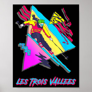 Les trois vallees vibrantes Skifahren farbenfrohe Poster