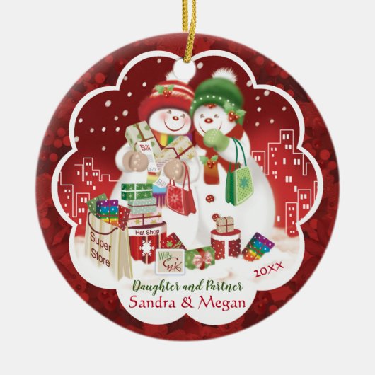 Lesbe, Tochter und Partner, niedliche Keramik Ornament (Vorne)