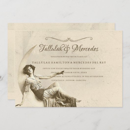 Lesben bis Mondfeier Hochzeit Einladung (Vorne/Hinten)