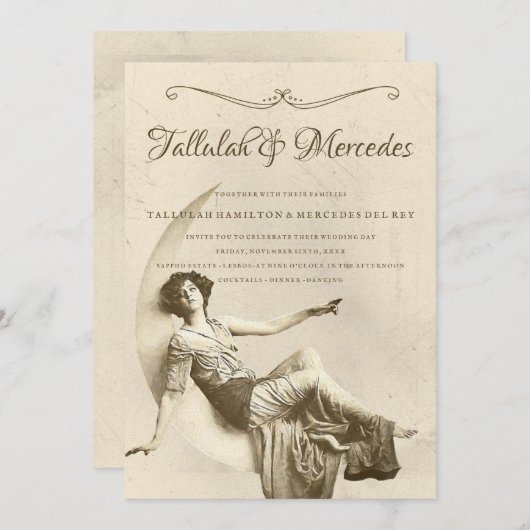 Lesben bis Mondfeier Hochzeit Einladung (Vorne/Hinten)