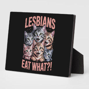 Lesben essen, was die lustige Katze Lesbian LGBTQ Fotoplatte