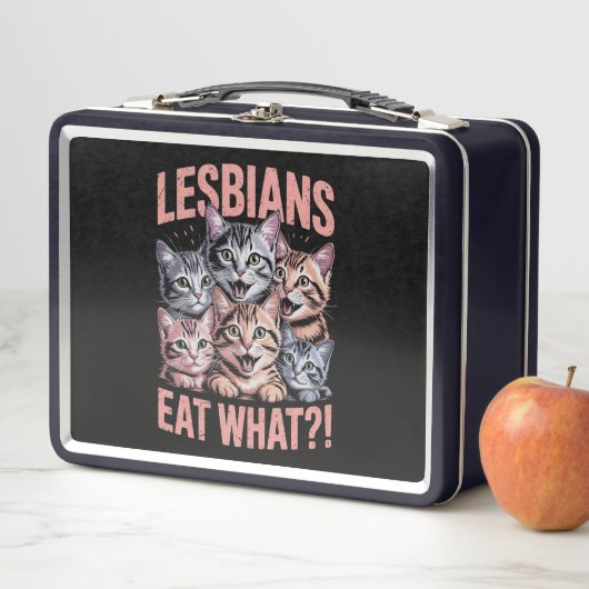 Lesben essen, was die lustige Katze Lesbian LGBTQ Metall Brotdose (Beispiel)