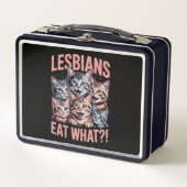 Lesben essen, was die lustige Katze Lesbian LGBTQ Metall Brotdose (Vorderseite)