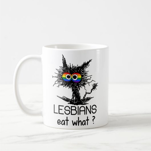 Lesben essen, was Katze Funny Spaß macht LGBTQ Sto Kaffeetasse (Links)