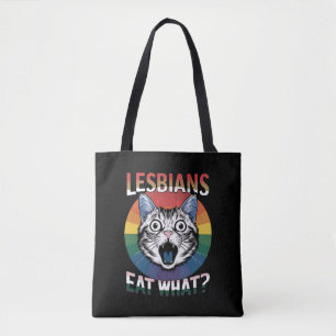 Lesben essen, was Katzen Humor LGBTQ Stolz Flagge Tasche