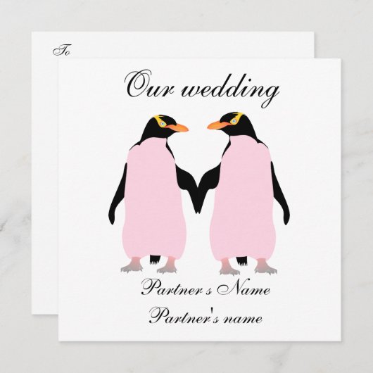 Lesben, Pastellpinguine - Einladung zur Hochzeit (Vorne/Hinten)