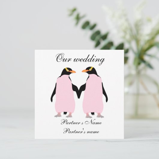 Lesben, Pastellpinguine - Einladung zur Hochzeit (Stehend Vorderseite)