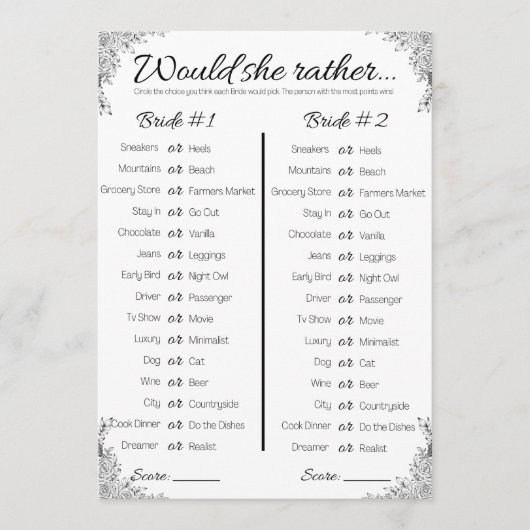 Lesben Polterabend Game, würde sie lieber, Einladung (Vorderseite)