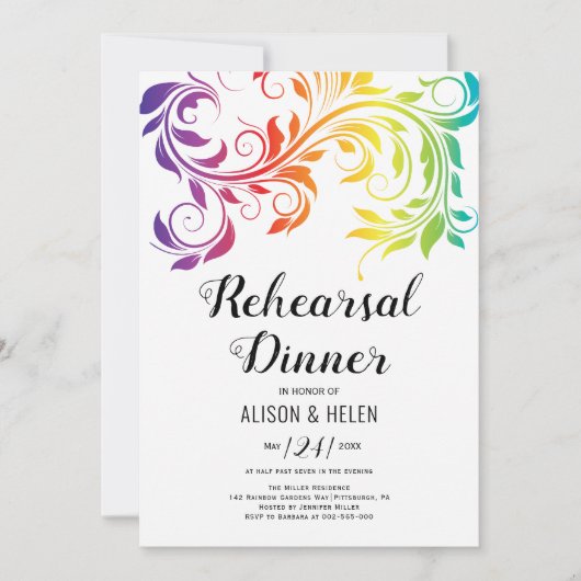 Lesben-Probe-Dinner in Regenbogenfarben Einladung (Vorderseite)