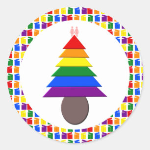 Lesben Rainbow Weihnachtsbaum und Vorträge Runder Aufkleber