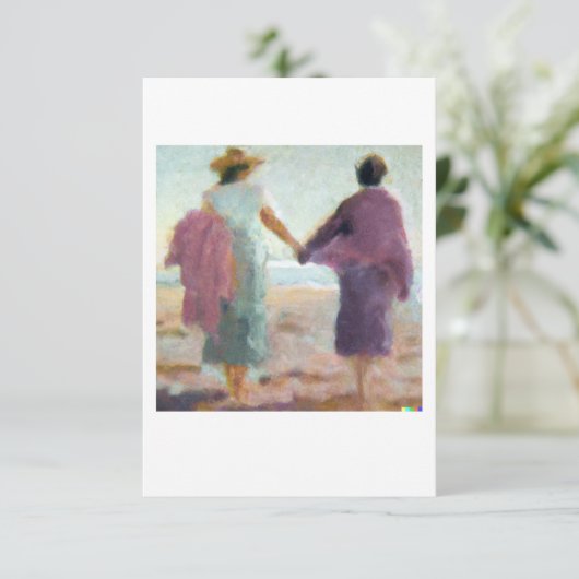 Lesbian Anniversary Card Two Women on the Beach Dankeskarte (Stehend Vorderseite)