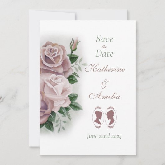 Lesbian Brides Regency Pink Roses Save The Date (Vorderseite)