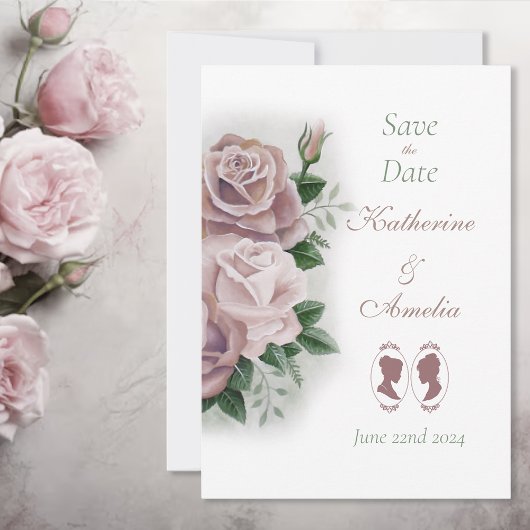 Lesbian Brides Regency Pink Roses Save The Date