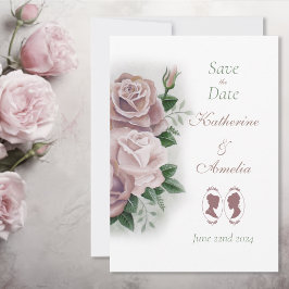 Lesbian Brides Regency Pink Roses Save The Date