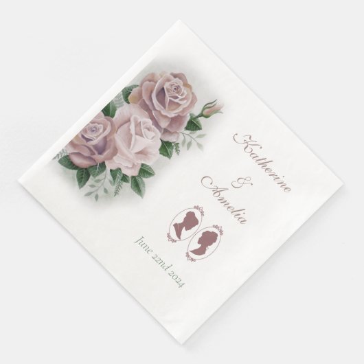 Lesbian Brides Regency Pink Roses Serviette (Ecke)