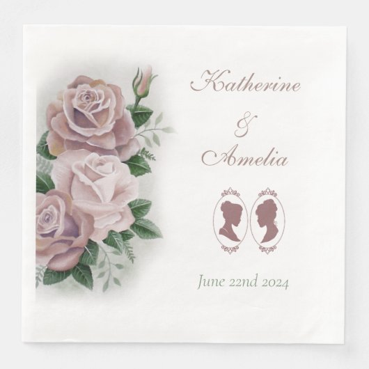 Lesbian Brides Regency Pink Roses Serviette (Vorderseite)