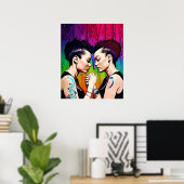 Lesbian Couple Holding Hands Rainbow Art Poster (Heimbüro)