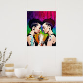Lesbian Couple Holding Hands Rainbow Art Poster (Küche)