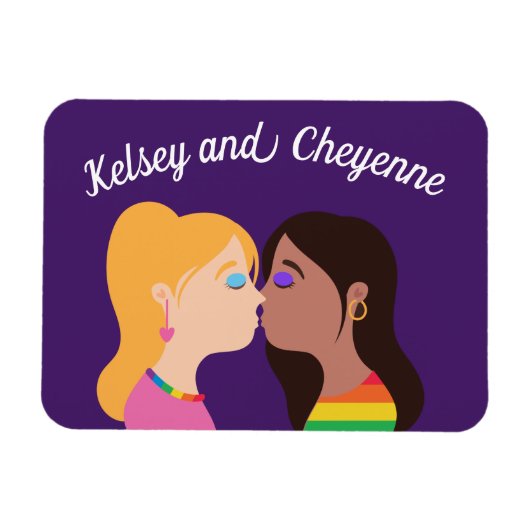 Lesbian Couple Kiss Niedlich Custom Gay Pride Lila Magnet (Horizontal)
