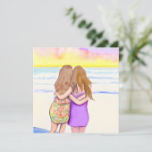 Lesbian Couple on Beach Wedding Einladung (Stehend Vorderseite)