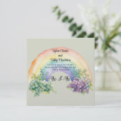 Lesbian Couple Rainbow Wedding Einladung (Stehend Vorderseite)