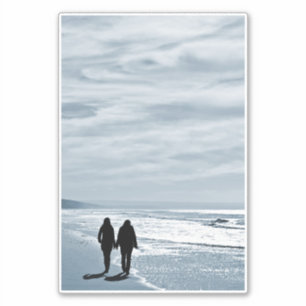 Lesbian Couple Walks Side by Side am Sandstrand Aufkleber