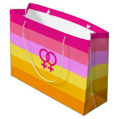 Lesbian Dawn Pride WLW Große Geschenktüte (Rückseite Schrägansicht)