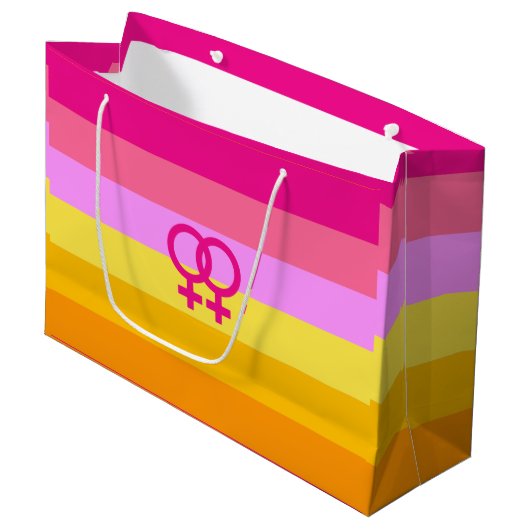 Lesbian Dawn Pride WLW Große Geschenktüte (Vorderseite Schrägansicht)