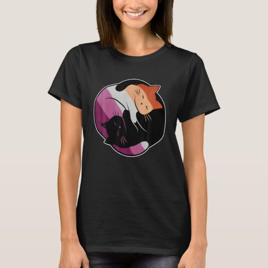 Lesbian Flag Yin Yang Cat LGB Gay Pride Subtle Dis T-Shirt (Vorderseite)