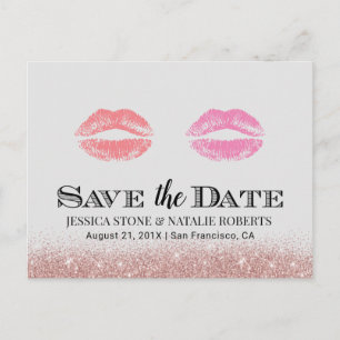 Lesbian Gay Wedding Double Kisses Save the Date Ankündigungspostkarte