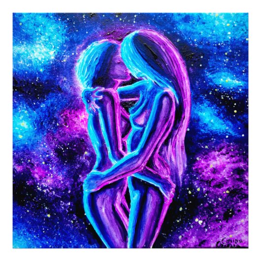 Lesbian kiss in blue and purple   fotodruck (Vorne)