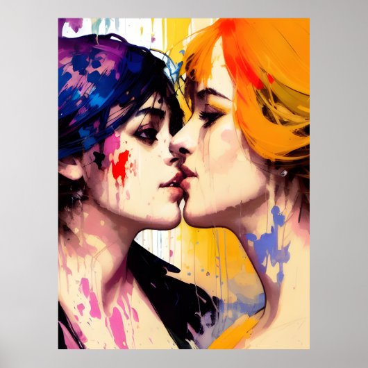 Lesbian Lovers Kiss Poster (Vorne)