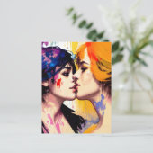 Lesbian Lovers Kiss Postkarte (Stehend Vorderseite)