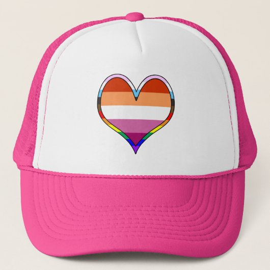 Lesbian Pride Heart Trucker Hat Truckerkappe (Vorderseite)