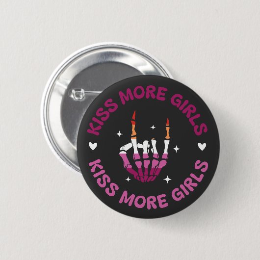 Lesbian Pride Kiss More Girls Button (Vorne & Hinten)