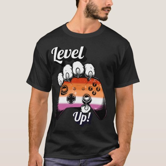 Lesbian Pride Level Up Tiger Paw Controller Shirt (Vorderseite)