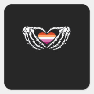 Lesbian Pride Skeleton Halloween Wlw Goth Heart Cl Quadratischer Aufkleber