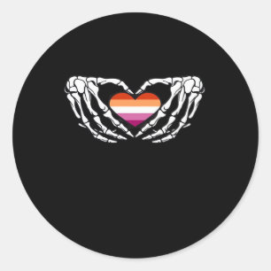 Lesbian Pride Skeleton Halloween Wlw Goth Heart Cl Runder Aufkleber